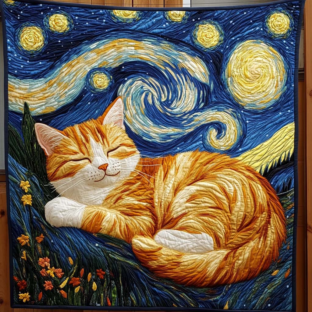 Starry Cat Quilted Blanket