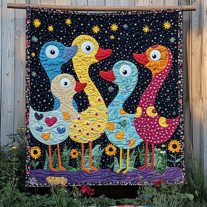 Starry Night Ducks Quilted Blanket