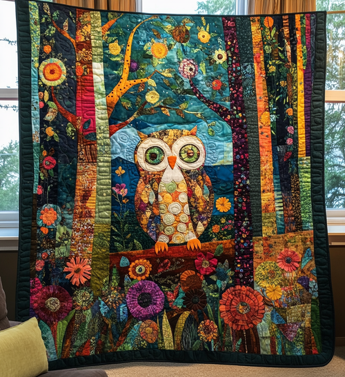 Starry Night Owl Quilted Blanket