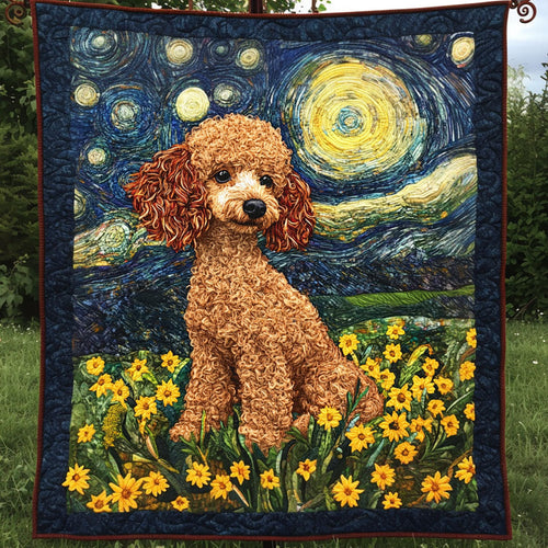 Starry Poodle Quilted Blanket