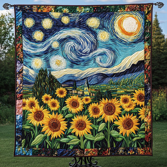 Starry Sunflower Dream Quilted Blanket