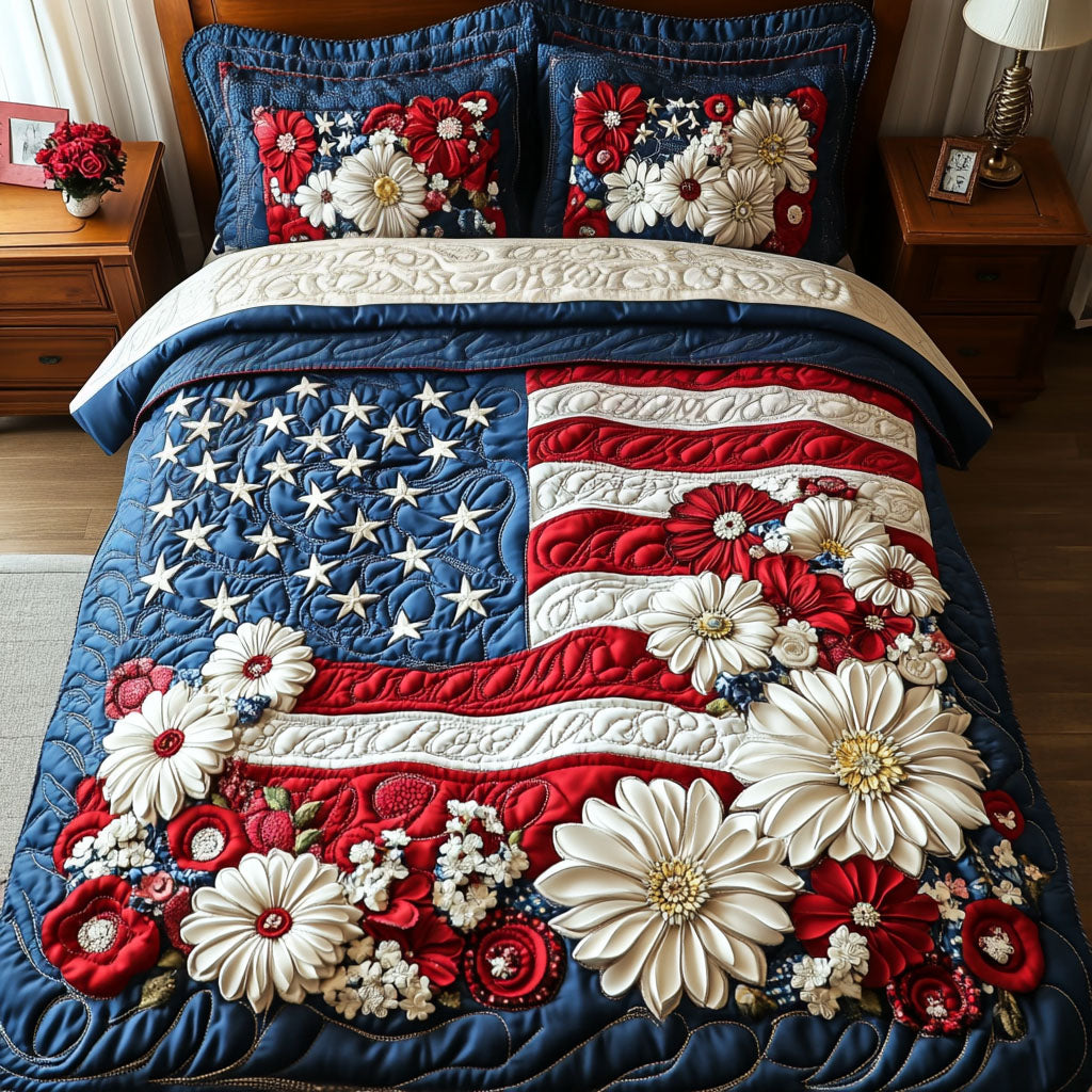Stars and Blooms Harmony 3-Piece Quilted Bedding Set