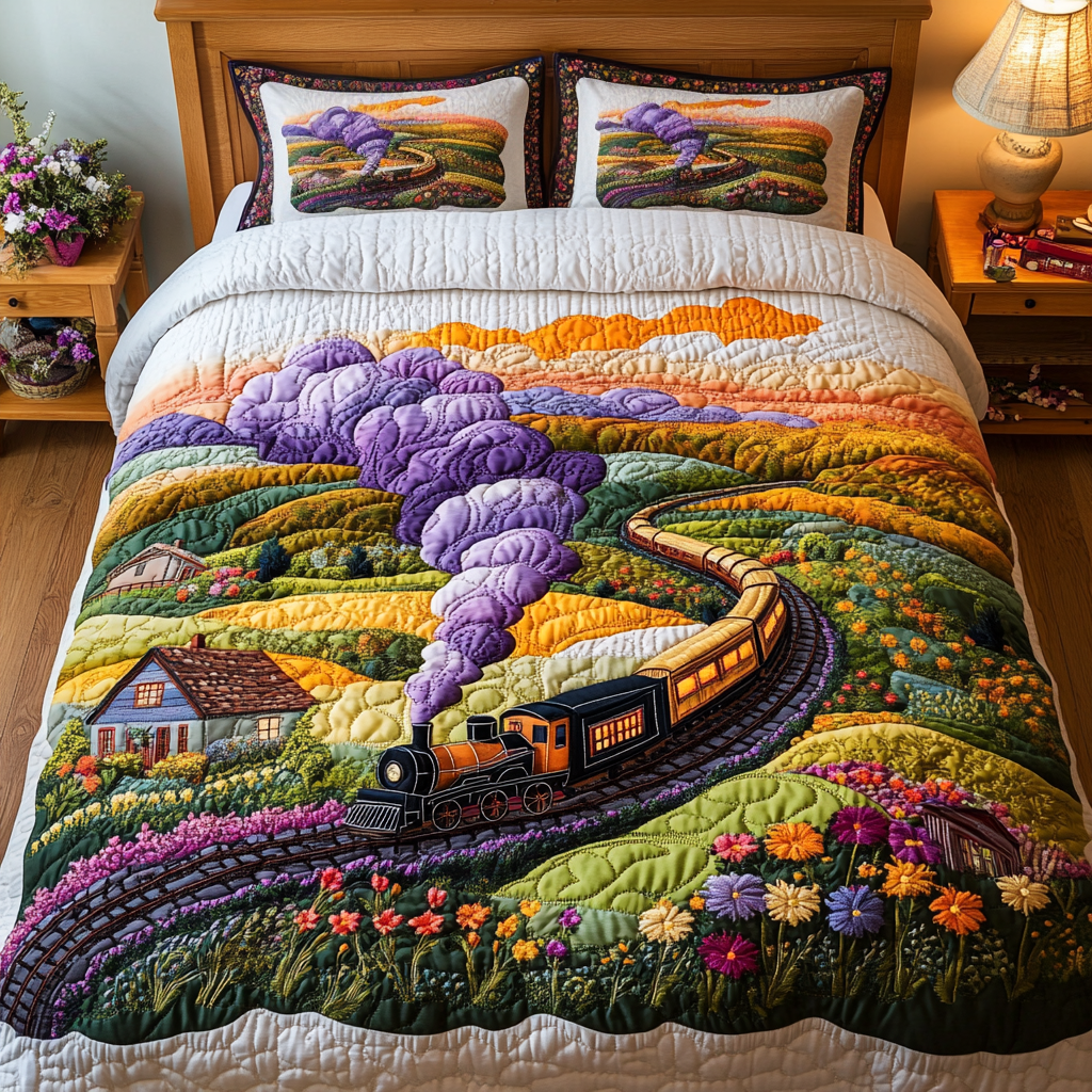 Steam Train 3-Piece Quilted Bedding Set