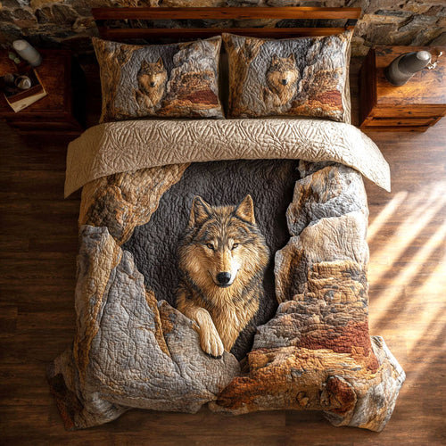 Stone Wolf 3-Piece Quilted Bedding Set