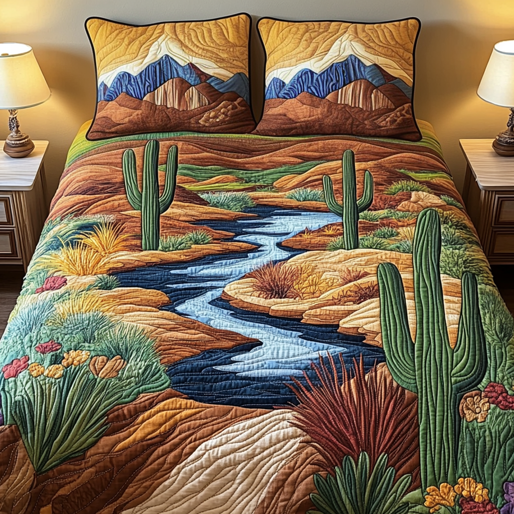 Succulent Dreams 3-Piece Quilted Bedding Set