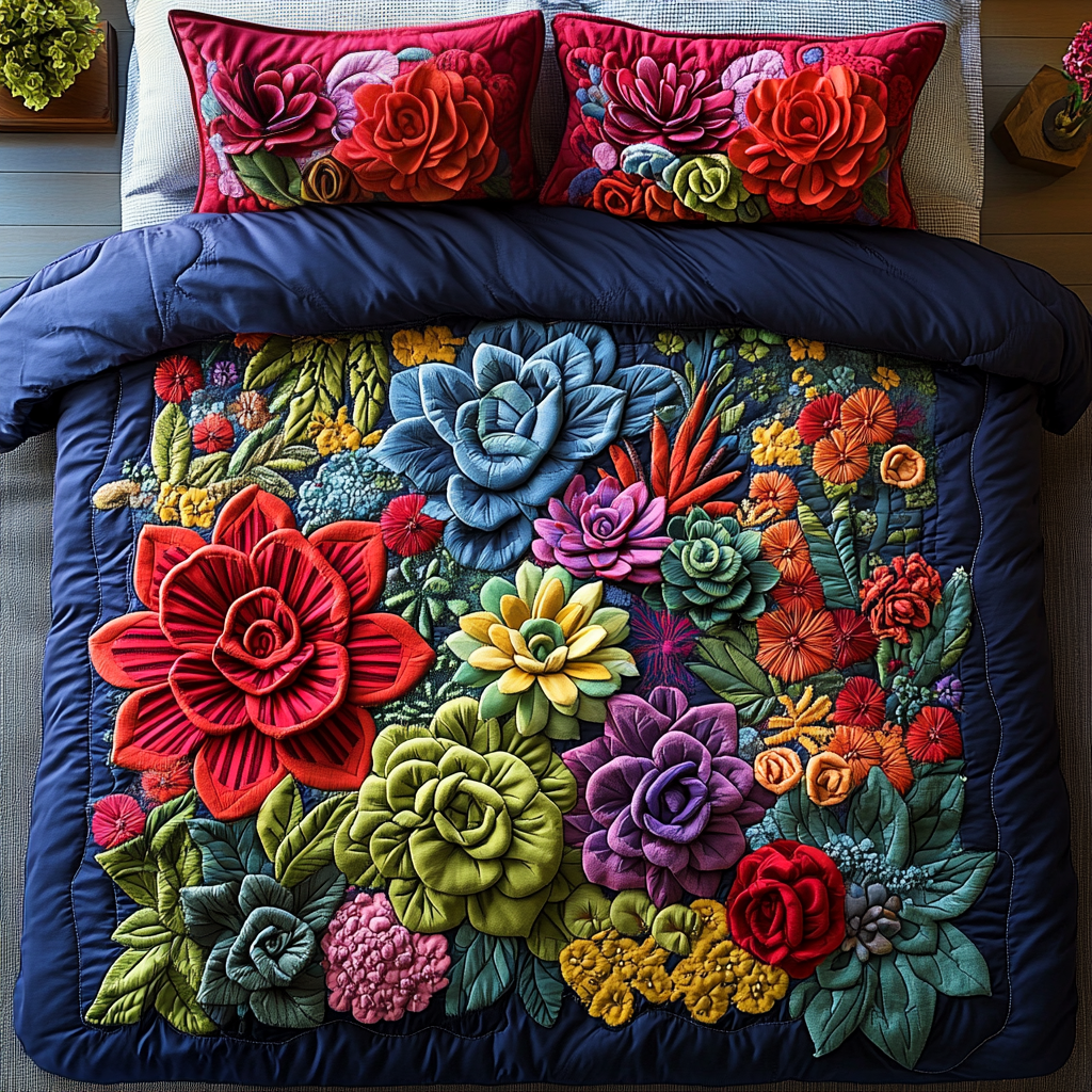 Succulent Soulscape 3-Piece Quilted Bedding Set