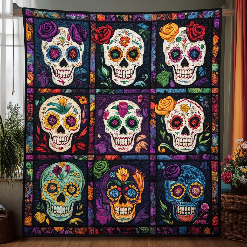 Sugar Skull Magic Quilted Blanket