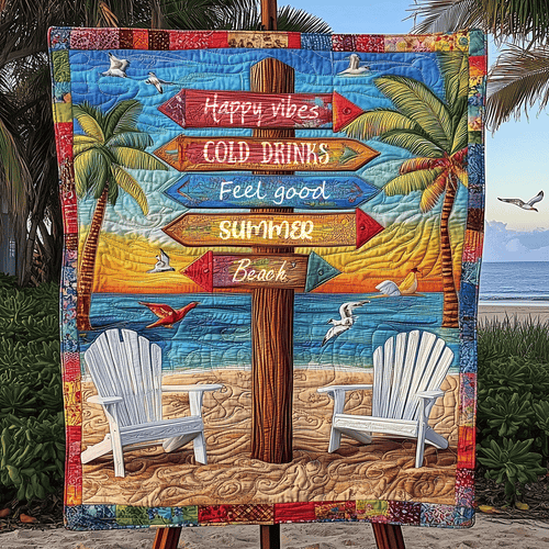 Summer Beach Signpost Quilted Blanket