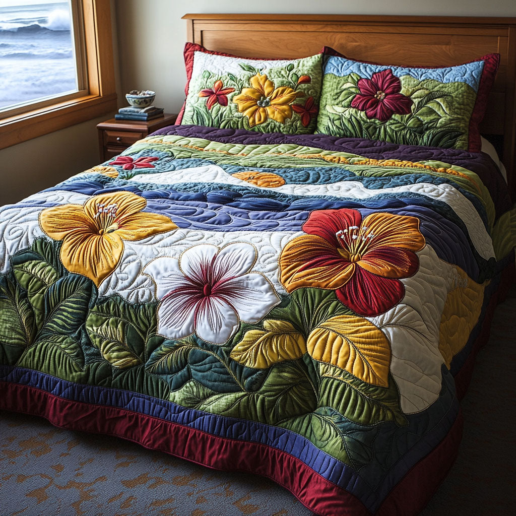 Summer Blossom 3-Piece Quilted Bedding Set