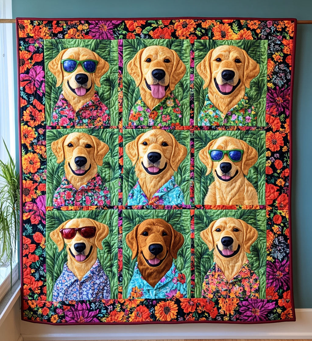 Summer Retriever Joy Quilted Blanket