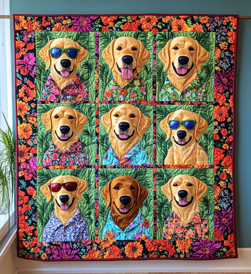 Summer Retriever Joy Quilted Blanket