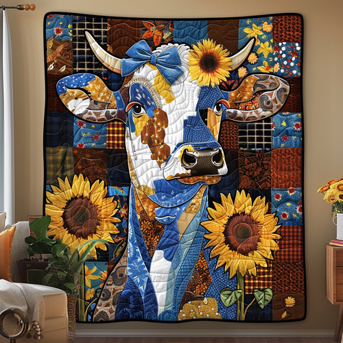 Sunflower Cow Patchwork Quilted Blanket