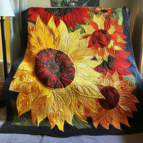 Sunflower Firestorm Quilted Blanket
