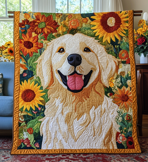 Sunflower Golden Retriever Quilted Blanket