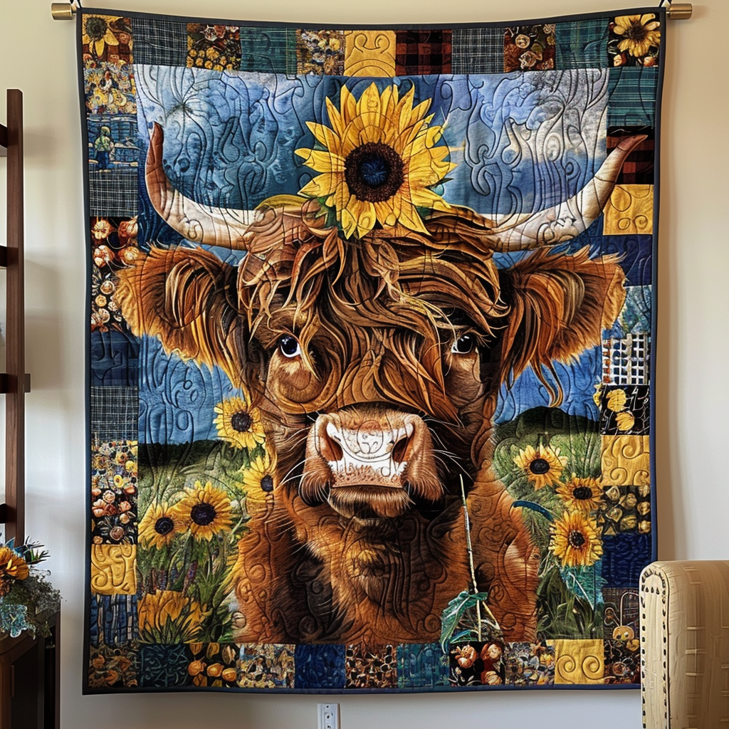 Sunflower Highland Harmony Quilted Blanket