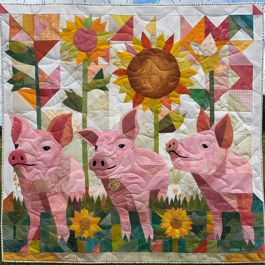 Sunflower Meadow Pig Quilted Blanket
