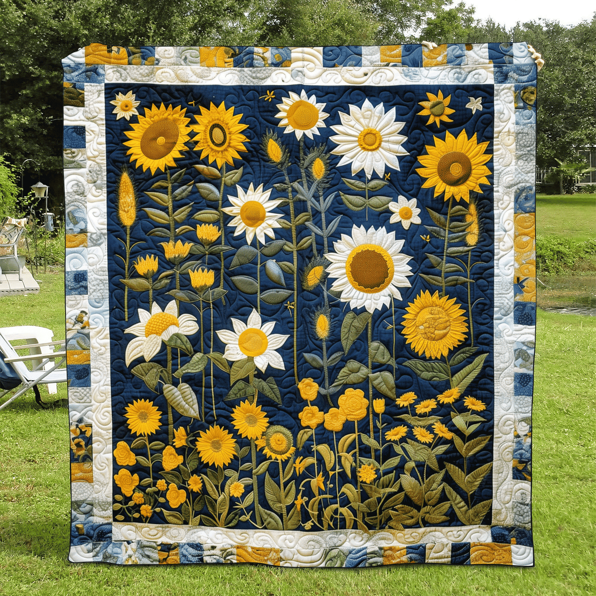 Sunflower Night Quilted Blanket