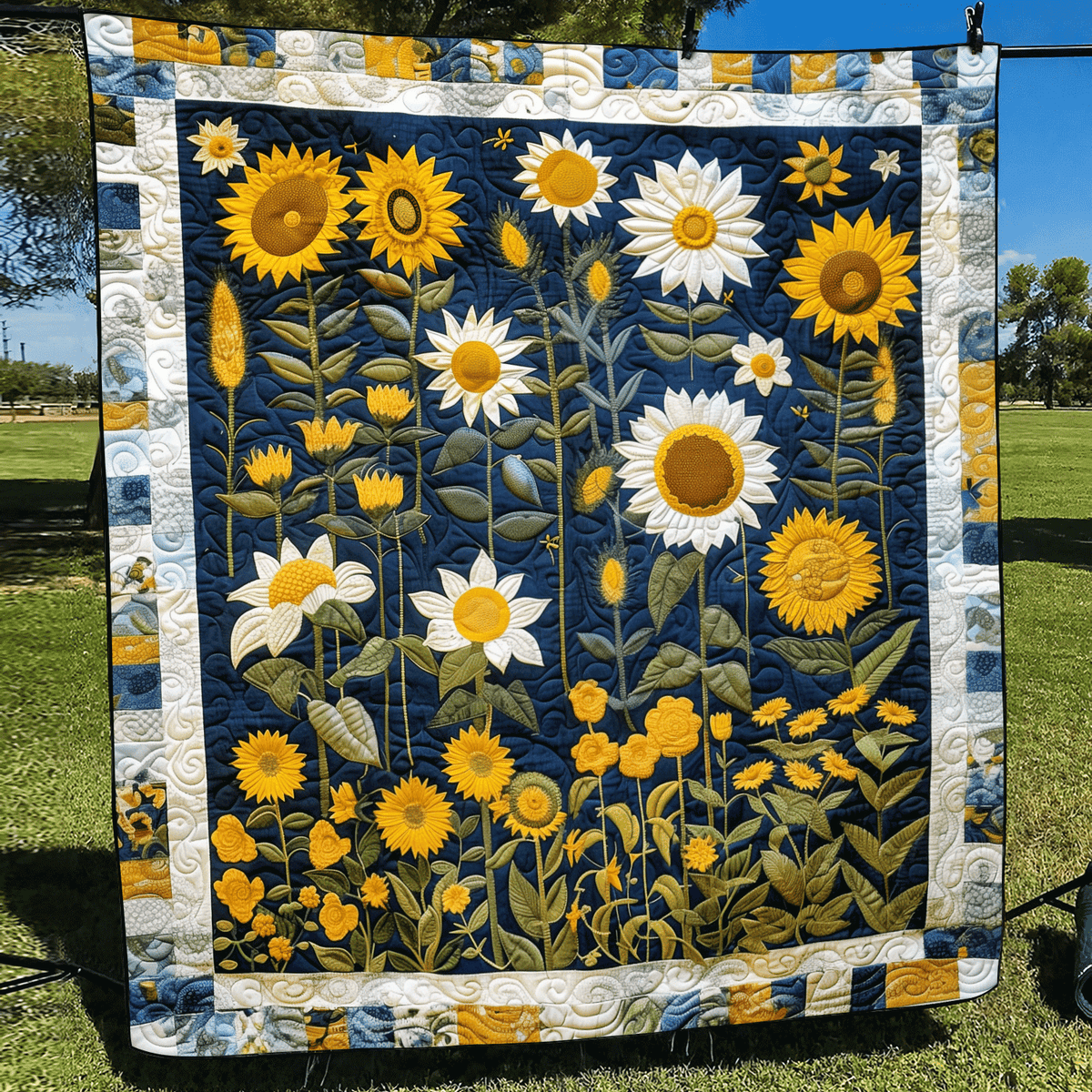 Sunflower Night Quilted Blanket