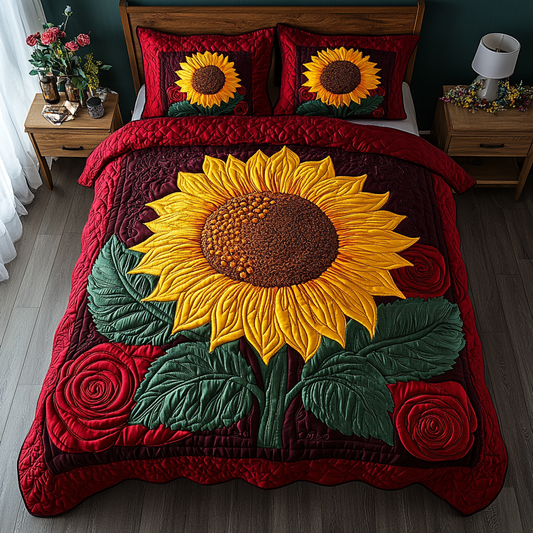 Sunflower Beauty 3-Piece Quilted Bedding Set