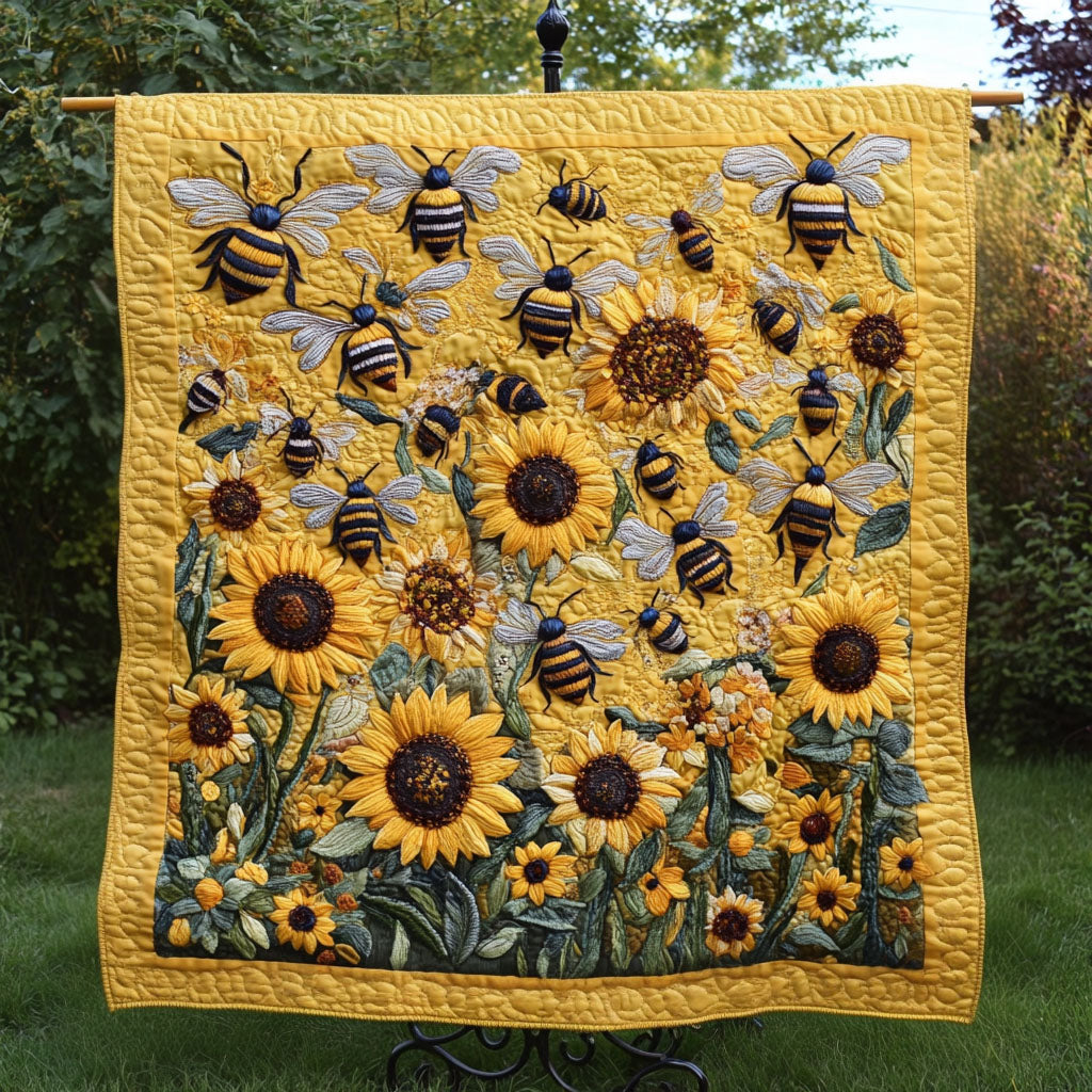 Sunflower Bees Quilted Blanket