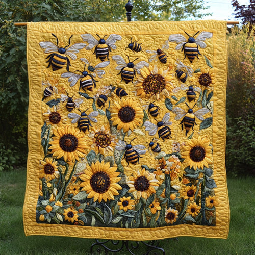 Sunflower Bees Quilted Blanket