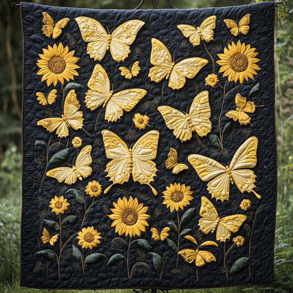 Sunflower Butterflies Quilted Blanket