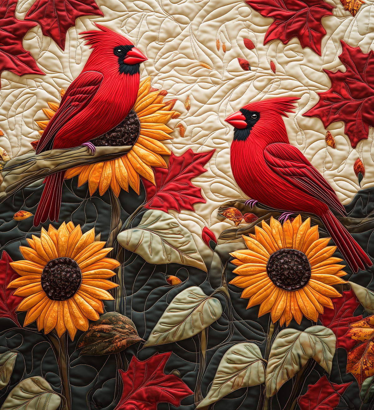 Sunflower Cardinal Quilted Blanket