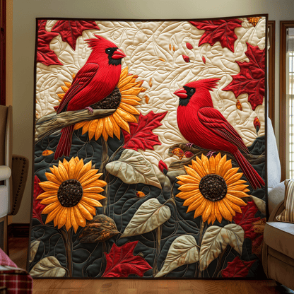 Sunflower Cardinal Quilted Blanket
