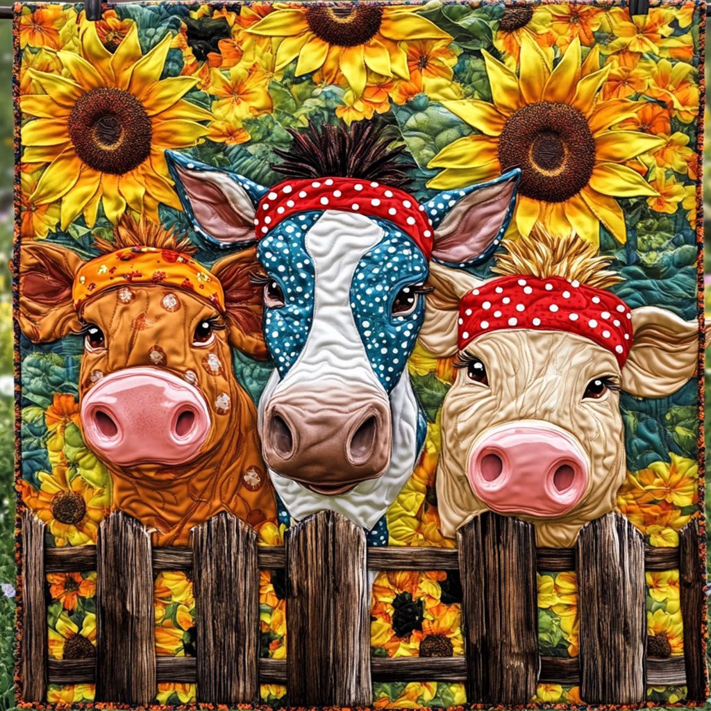 Sunflower Cows Quilted Blanket