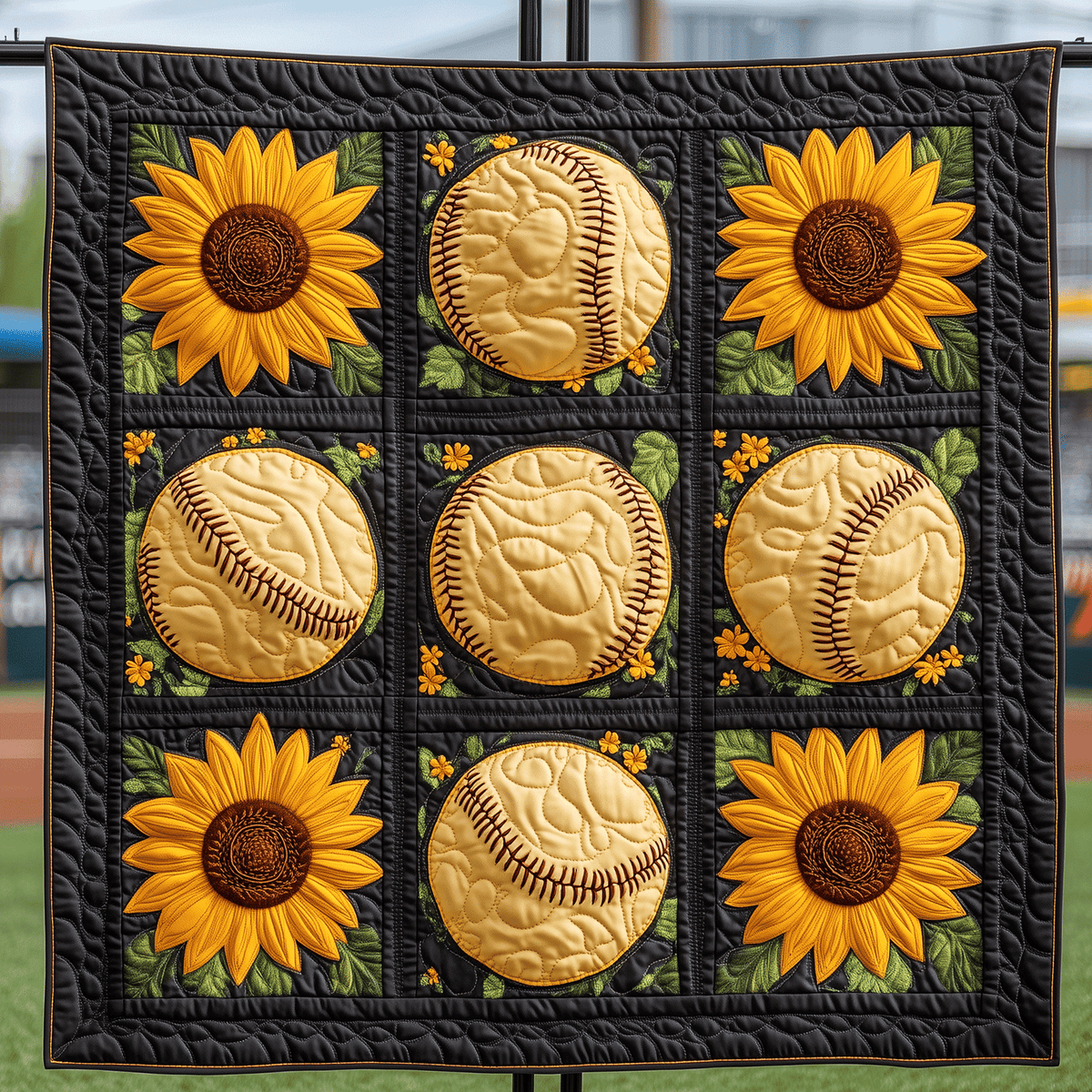 Sunflower Field Softball Quilted Blanket