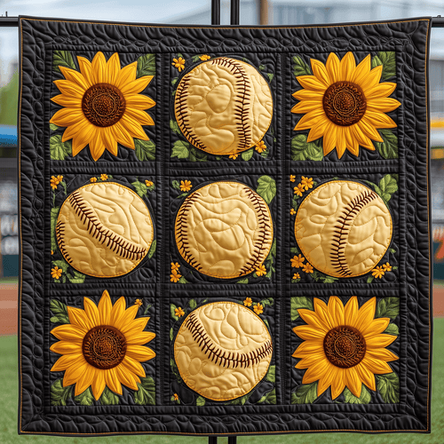 Sunflower Field Softball Quilted Blanket