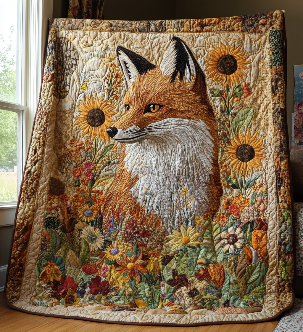 Sunflower Fox Quilted Blanket