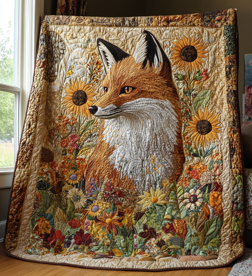 Sunflower Fox Quilted Blanket
