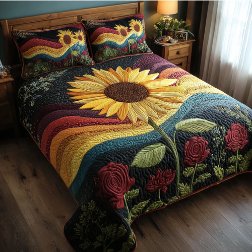 Sunflower Joy 3-Piece Quilted Bedding Set