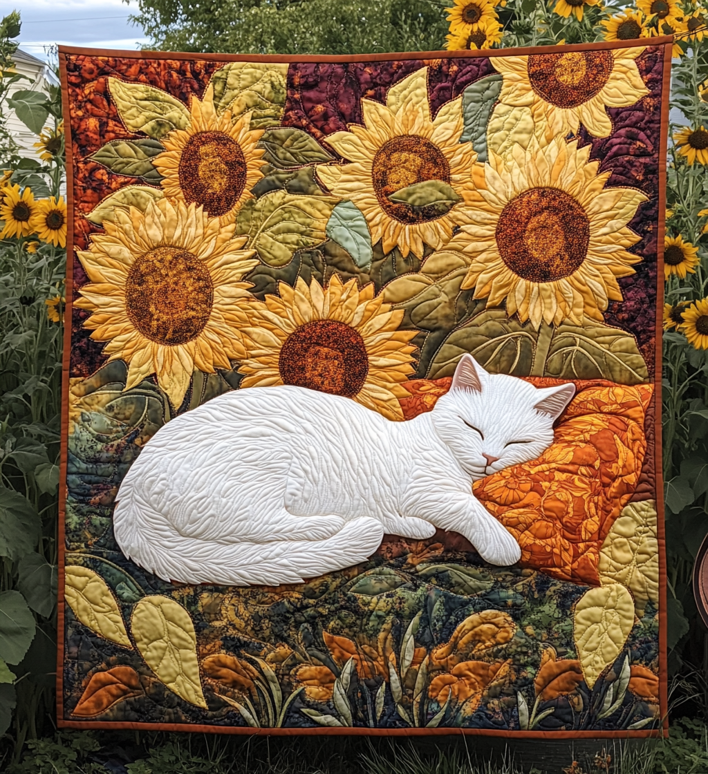 Sunflower Kitten Quilted Blanket