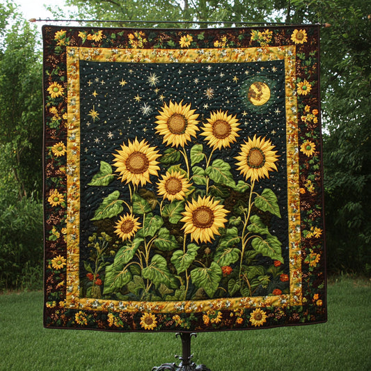 Sunflower Night Sky Quilted Blanket