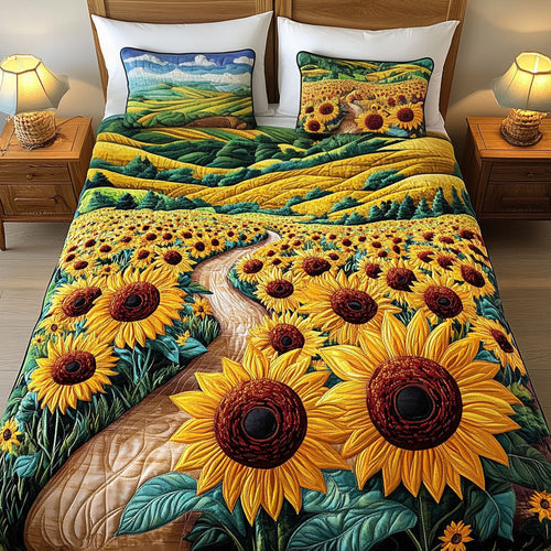 Sunflower Pathway 3-Piece Quilted Bedding Set