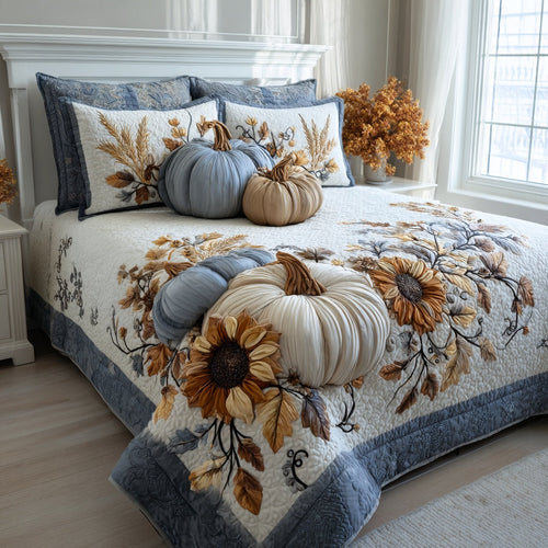 Sunflower Pumpkins 3-Piece Quilted Bedding Set