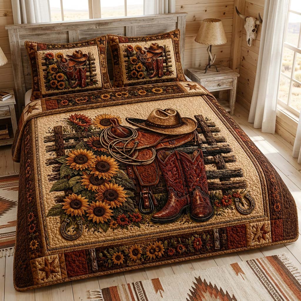 Sunflower Saddle 3-Piece Quilted Bedding Set