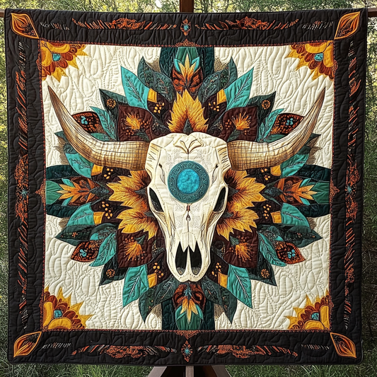 Sunflower Skull Spirit Quilted Blanket