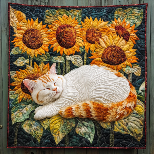 Sunflower Sleeping Cat Quilted Blanket
