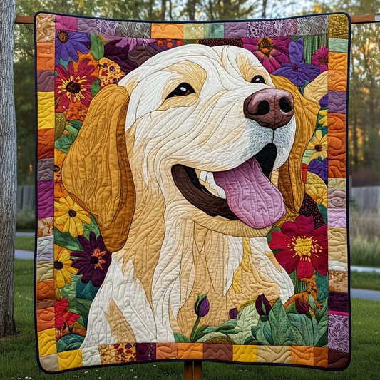Sunflower Smile Golden Quilted Blanket