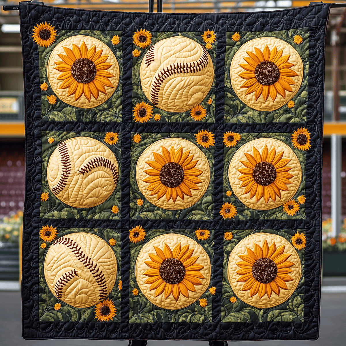 Sunflower Softball Quilted Blanket