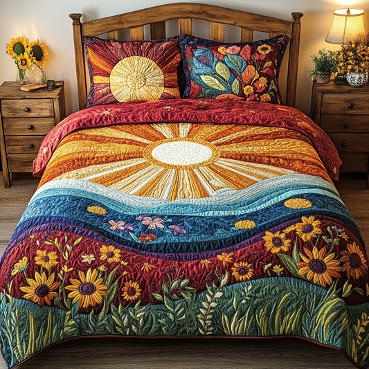 Sunflower Sunrise 3-Piece Quilted Bedding Set