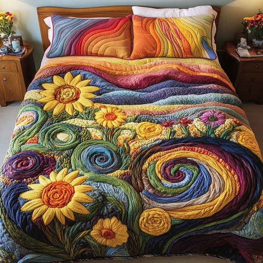 Sunflower Swirl 3-Piece Quilted Bedding Set