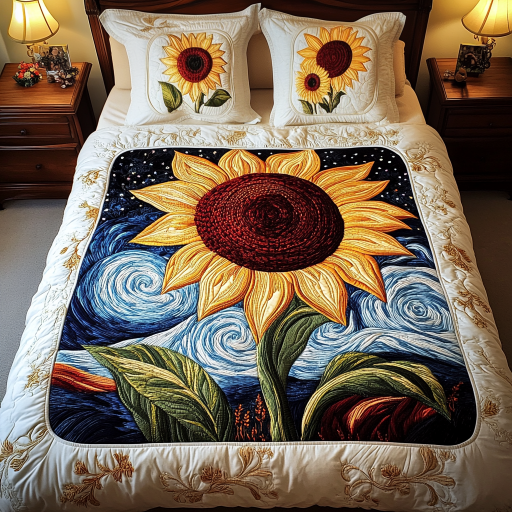 Sunflower Symphony 3-Piece Quilted Bedding Set