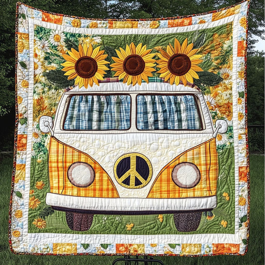 Sunflower Van Quilted Blanket