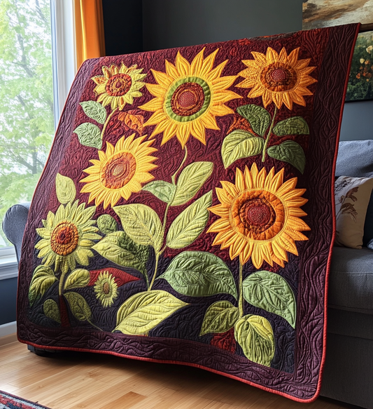 Sunflowers Night Quilted Blanket