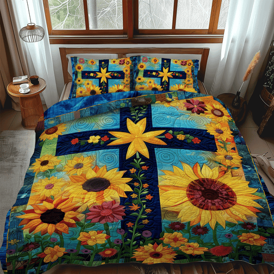 Sunlit Cross 3-Piece Quilted Bedding Set