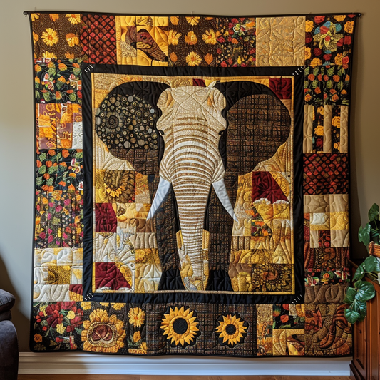 Sunlit Elephant Quilted Blanket